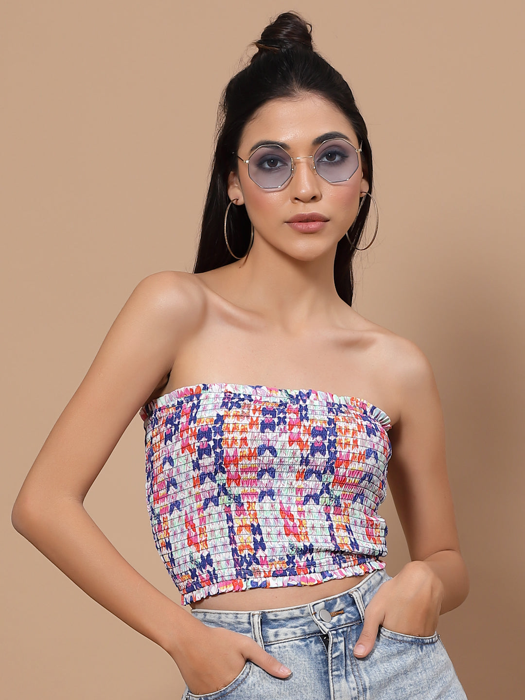 Printed Crepe Tube Crop Top