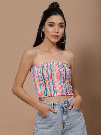 Printed Crepe Tube Crop Top