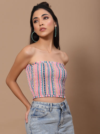 Printed Crepe Tube Crop Top