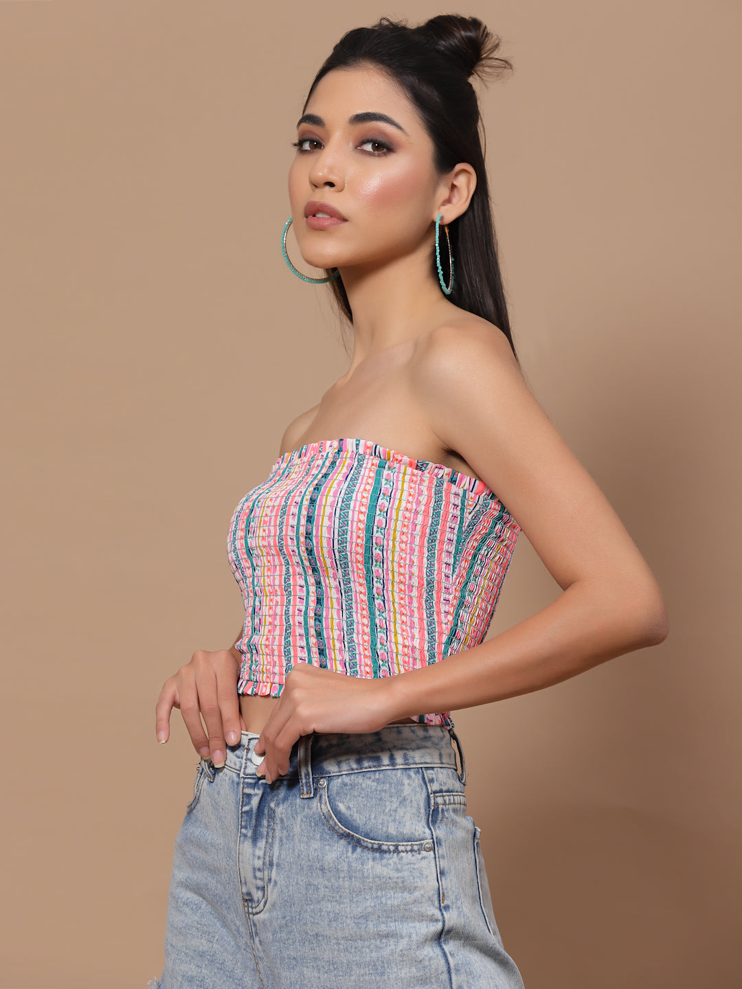 Printed Crepe Tube Crop Top