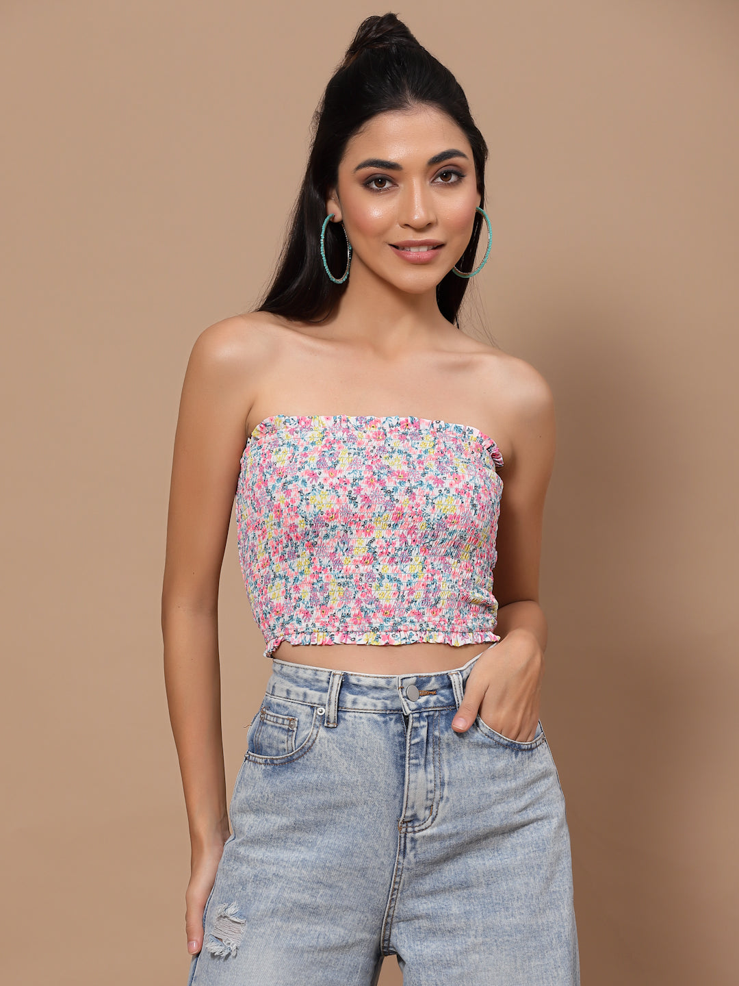 Printed Crepe Tube Crop Top