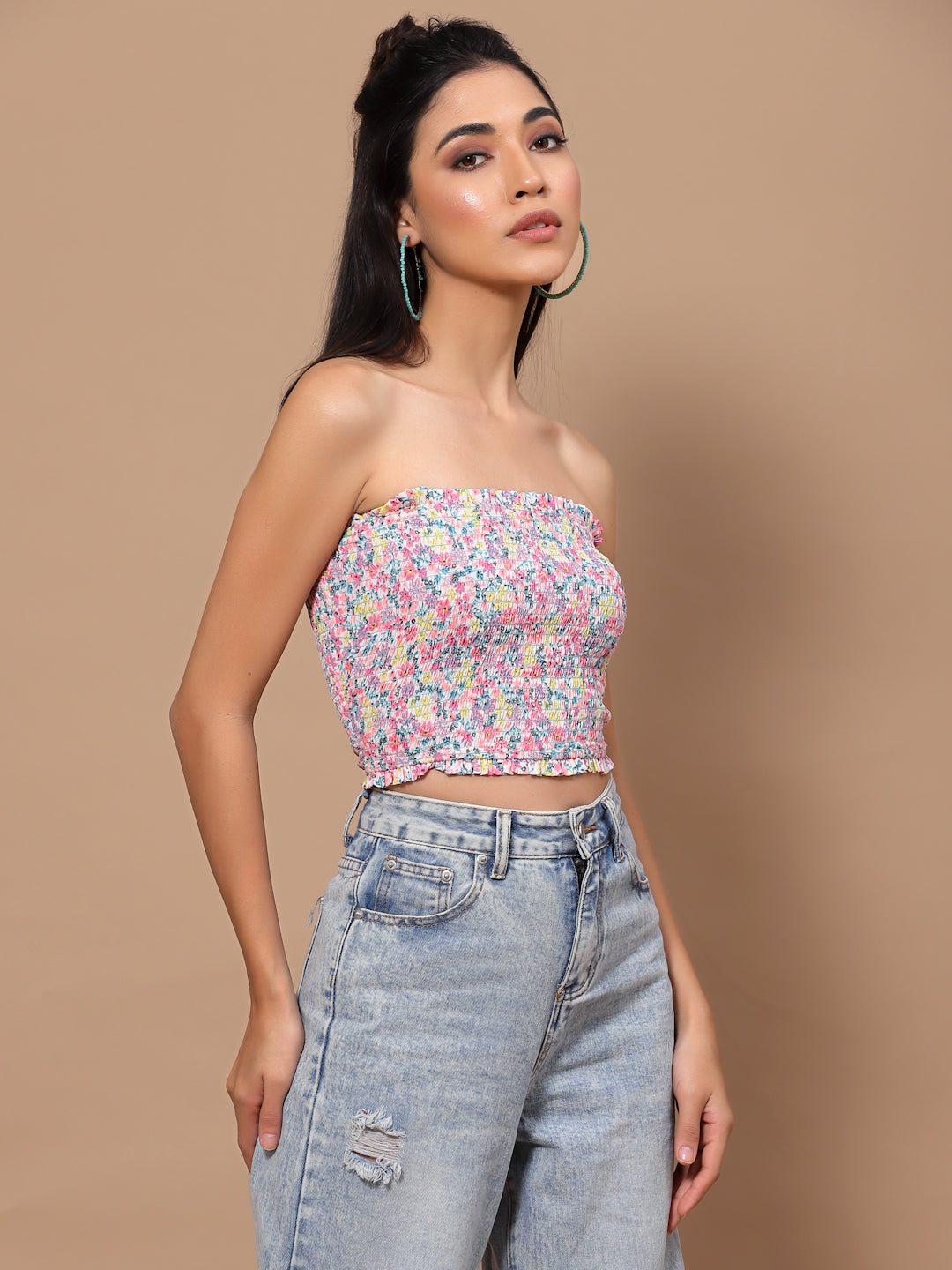 Printed Crepe Tube Crop Top