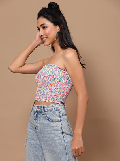 Printed Crepe Tube Crop Top