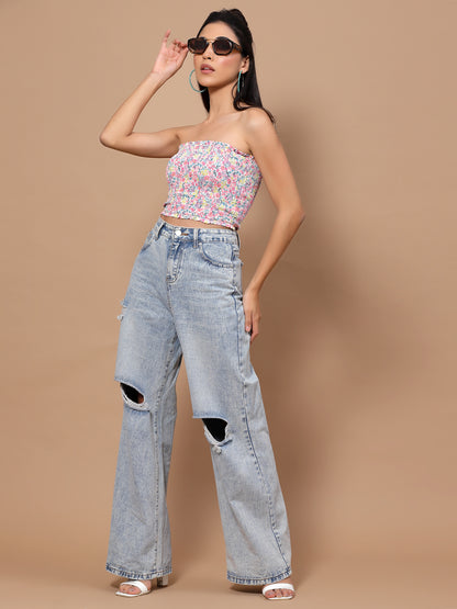 Printed Crepe Tube Crop Top