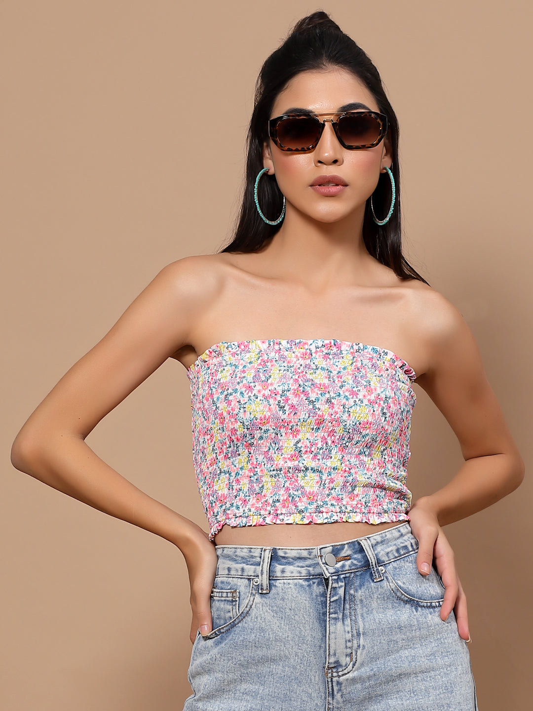 Printed Crepe Tube Crop Top