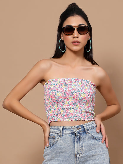 Printed Crepe Tube Crop Top