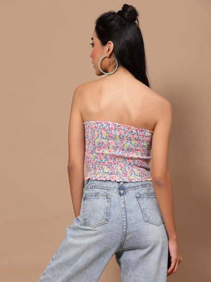 Printed Crepe Tube Crop Top