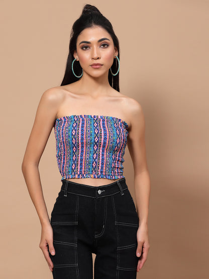 Printed Crepe Tube Crop Top