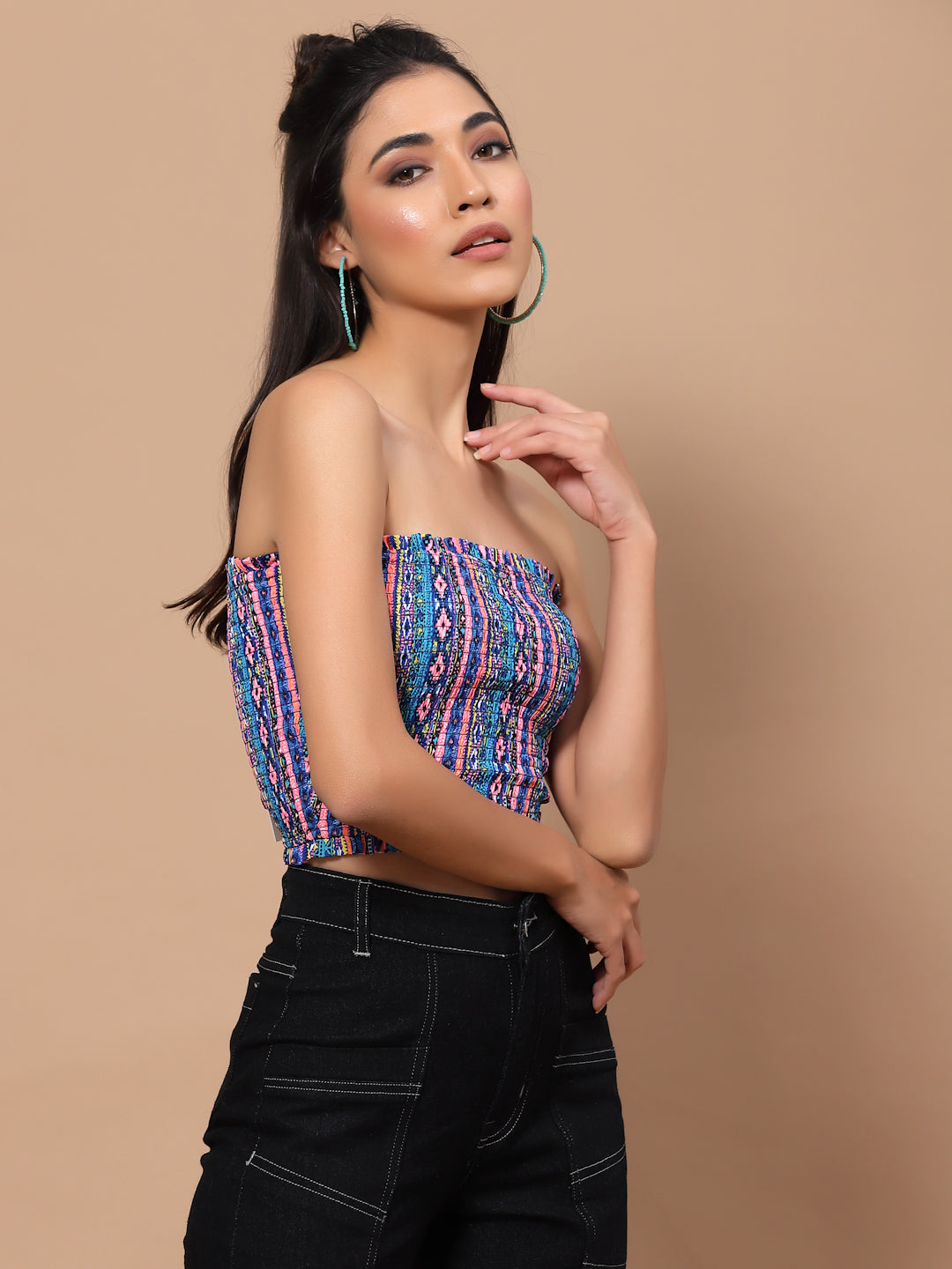 Printed Crepe Tube Crop Top