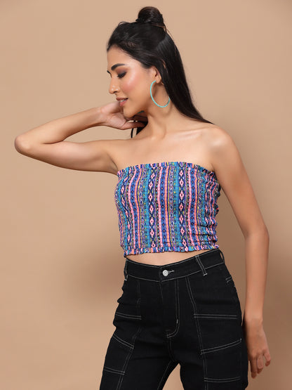 Printed Crepe Tube Crop Top