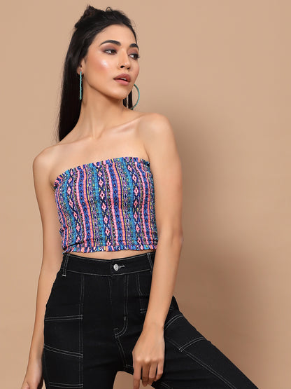 Printed Crepe Tube Crop Top