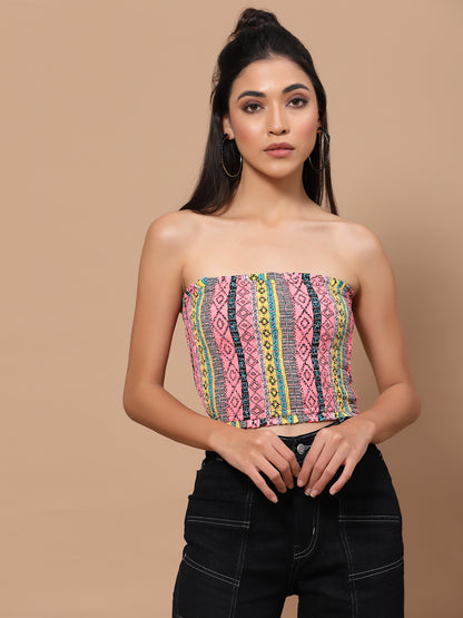 Printed Crepe Tube Crop Top