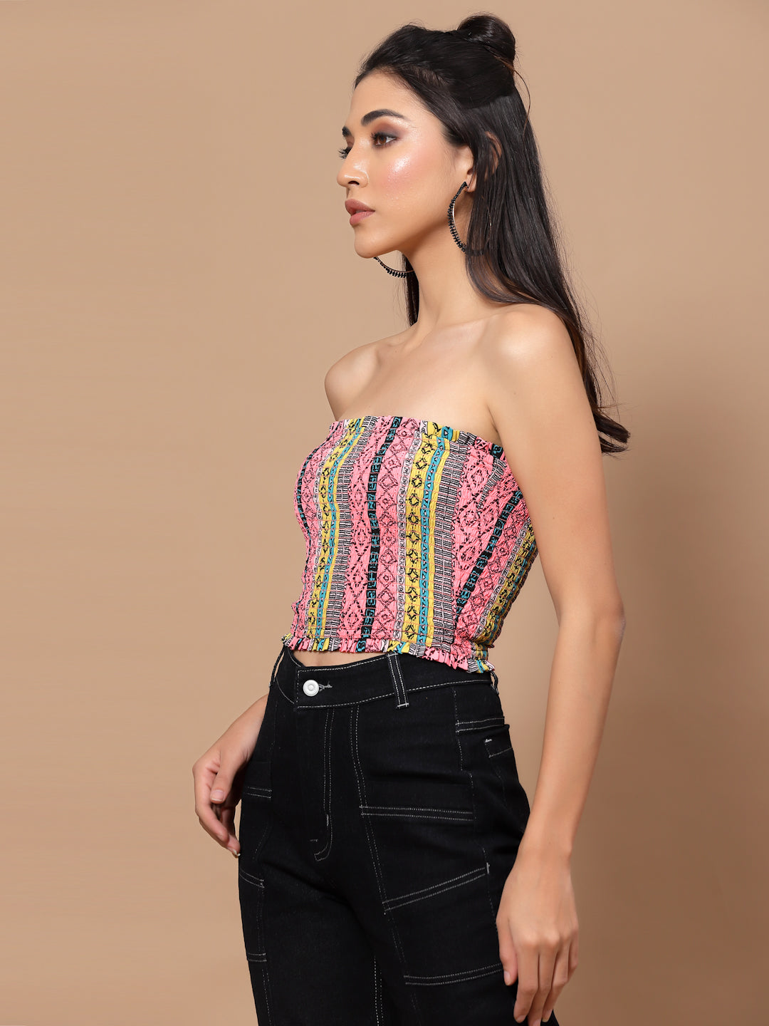 Printed Crepe Tube Crop Top