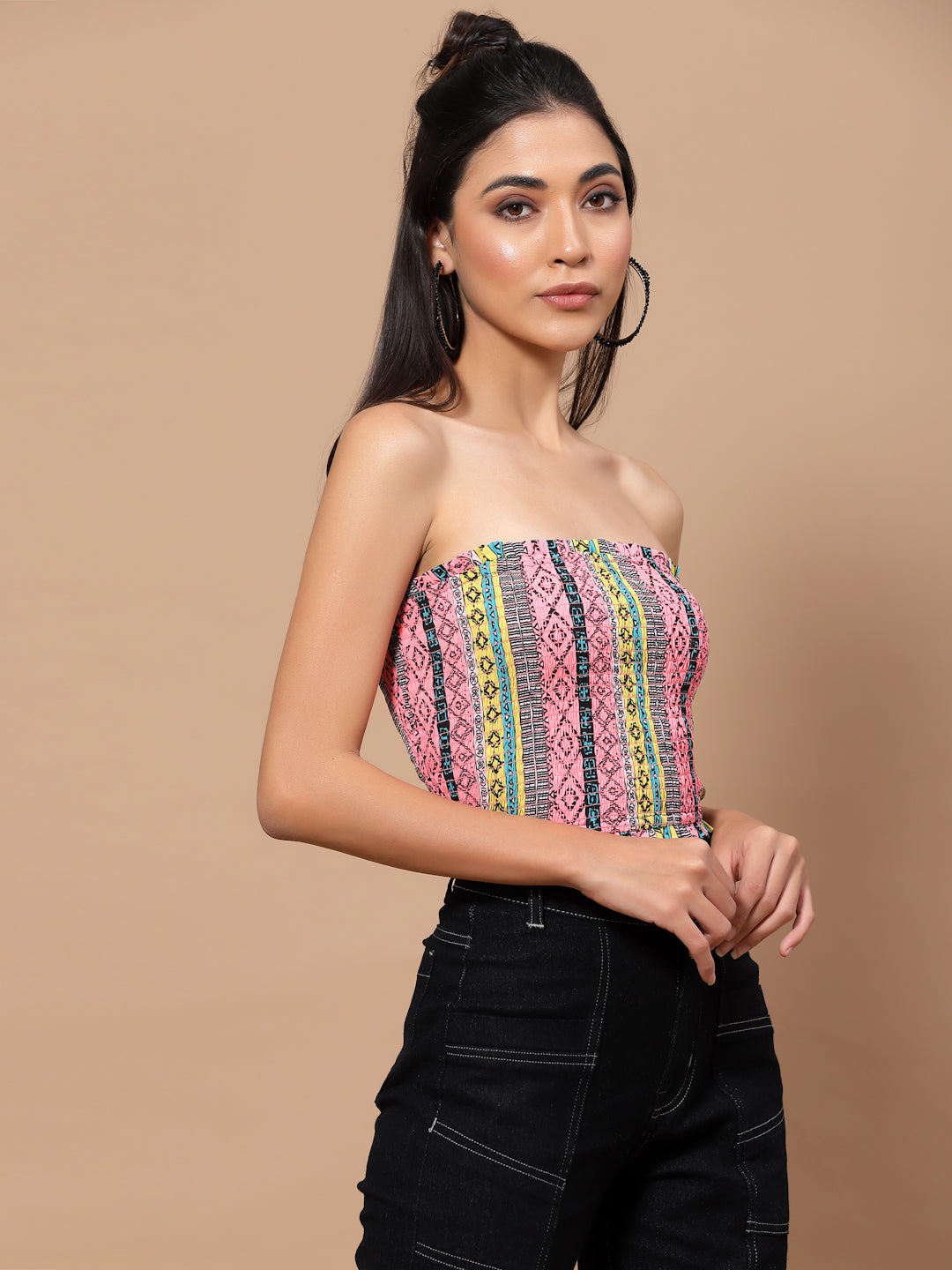 Printed Crepe Tube Crop Top