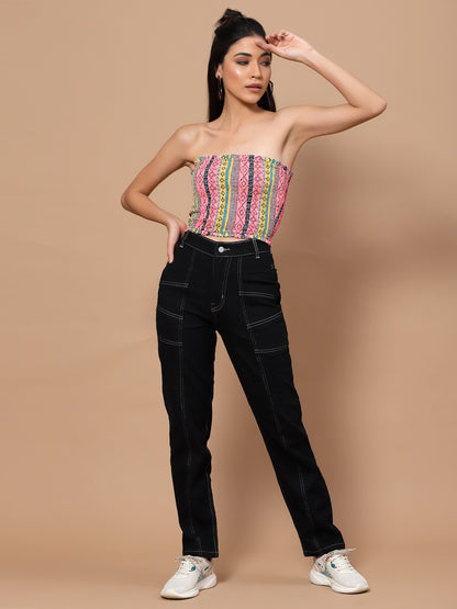 Printed Crepe Tube Crop Top