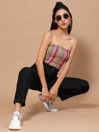 Printed Crepe Tube Crop Top